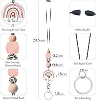 Vista 5 de Cordones arcoíris para profesores para tarjetas de identificación y llaves, lindo cordón de silicona con cuentas separables para mujeres