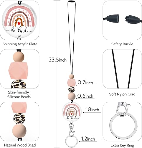 Miniatura 5 de Cordones arcoíris para profesores para tarjetas de identificación y llaves, lindo cordón de silicona con cuentas para mujeres, enfermeras,