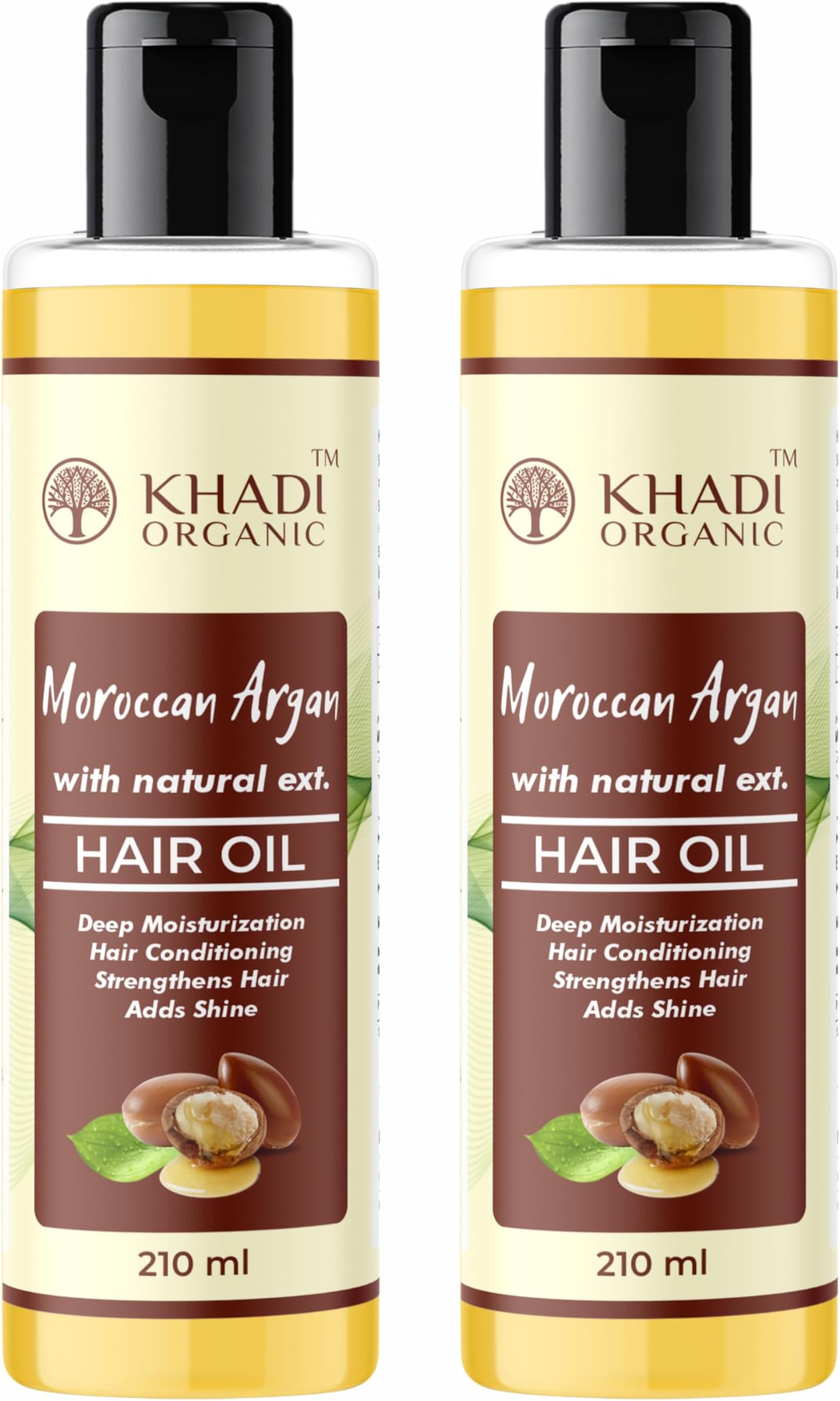 Khadi Organic Moroccan Argan Hair Oil 210ml with Argan, Jojoba, Rosemary & Castor Oil to Strengthen Dull & Dry Hair | Paraben & Sulphate Free | Vegan (210ML X 2) 420 ML (Moroccan Argan)