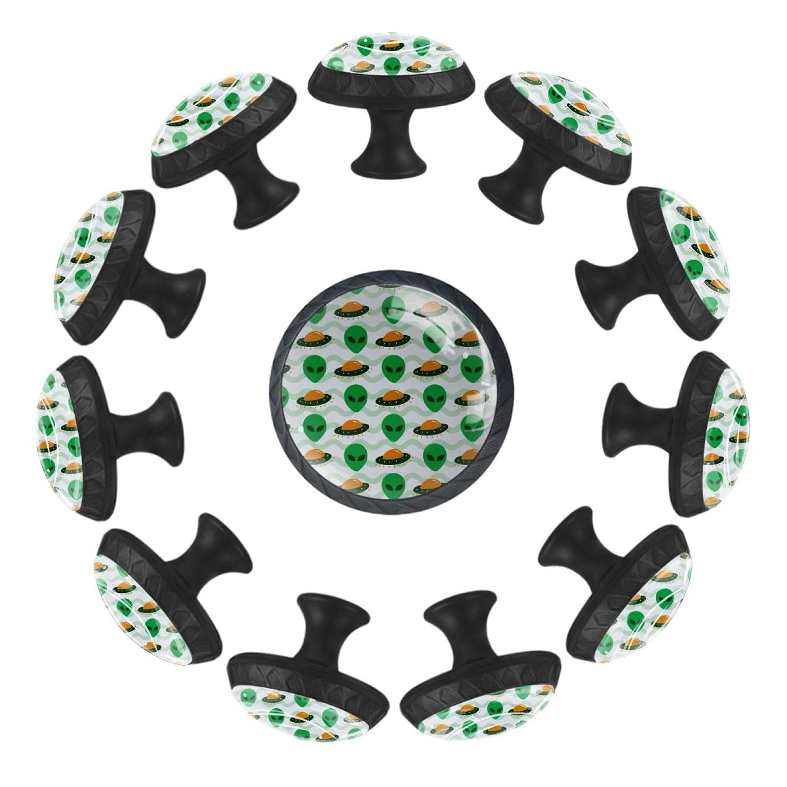 Boutons de tiroir ronds motif alien vert lot de 12 pièces