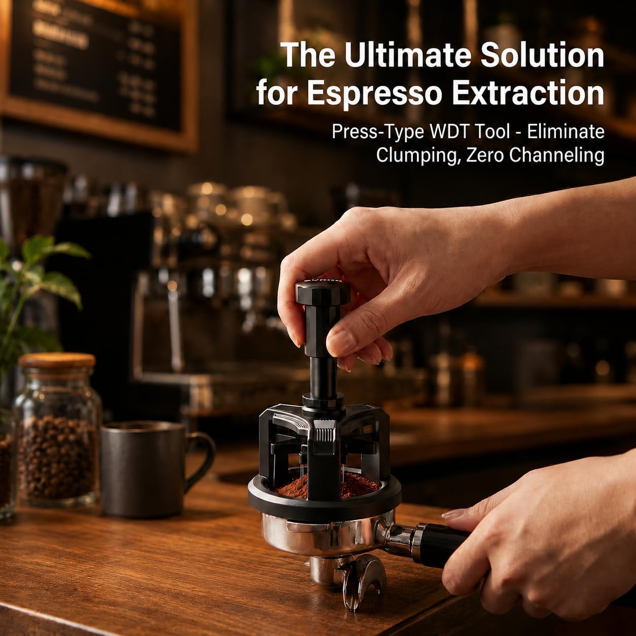 51mm WDT Tool Espresso,Press-to-Rotate Espresso Distribution Tool with Magnetic Base,Adjustable Depth Espresso Needles Distributor Tool,8 Needles Coffee Stirrer Tool for Home and Professional Baristas