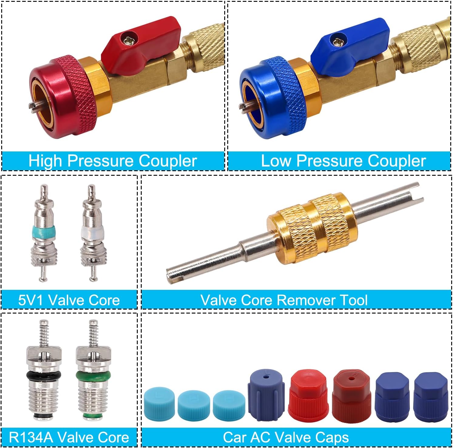 TWTADE 39PCS Air Conditioning Valve Core Kit + R134A Valve Core Quick Remover Installer Tool Kit