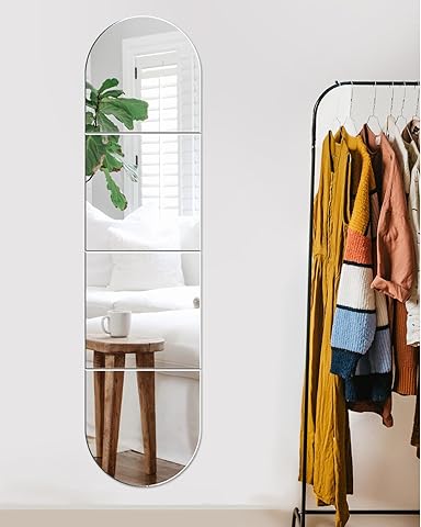 Espejo Pared Cuerpo Entero Largo Adhesivo Vidrio HD 30.5x30.5cm 4 Piezas - Espejos Adhesivos Decorativos Espejos Grandes de Pared para Entrada Recibidor Habitacion Salon Armario Puerta