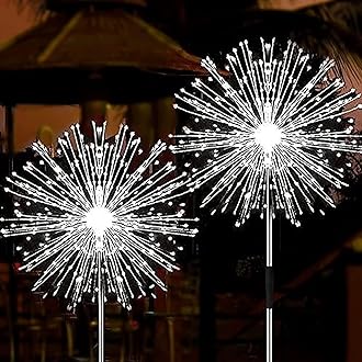 JJGoo Solar Firework Lights, 2 Pack 120 LEDs 2 Lighting Modes Solar Garden Lights Outdoor Waterproof for Yard Patio Walkway Pathway Party Wedding Christmas Decorative- Cool White