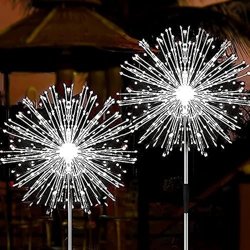Vista 29 de JJGoo Luces solares de fuegos artificiales, paquete de 2 120 LED, 2 modos de iluminación, luces solares de jardín al aire libre, impermeables