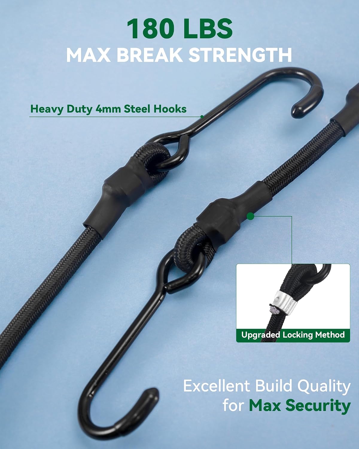 Lucky Straps 4" Short Mini Heavy Duty Bungee Cords, 180 Lbs, 10 Pack image 3