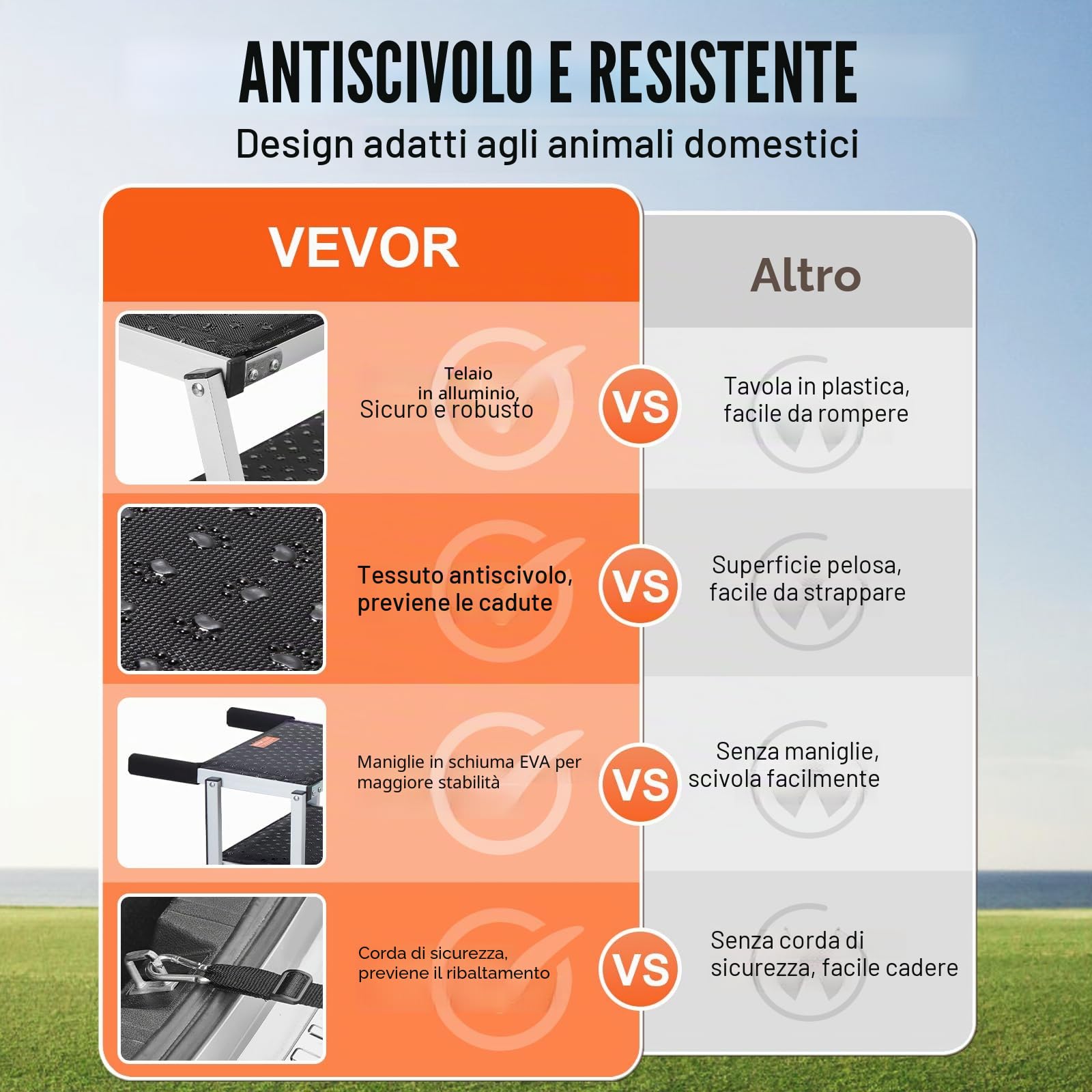 VEVOR Scala Gradini Larghi per Auto per Cani 5 Gradini, Rampa Pieghevole con Superficie Antiscivolo, Animali Domestici Gradini Portatili in Alluminio Leggero per SUV e Camion, Supporta Fino a 68 KG