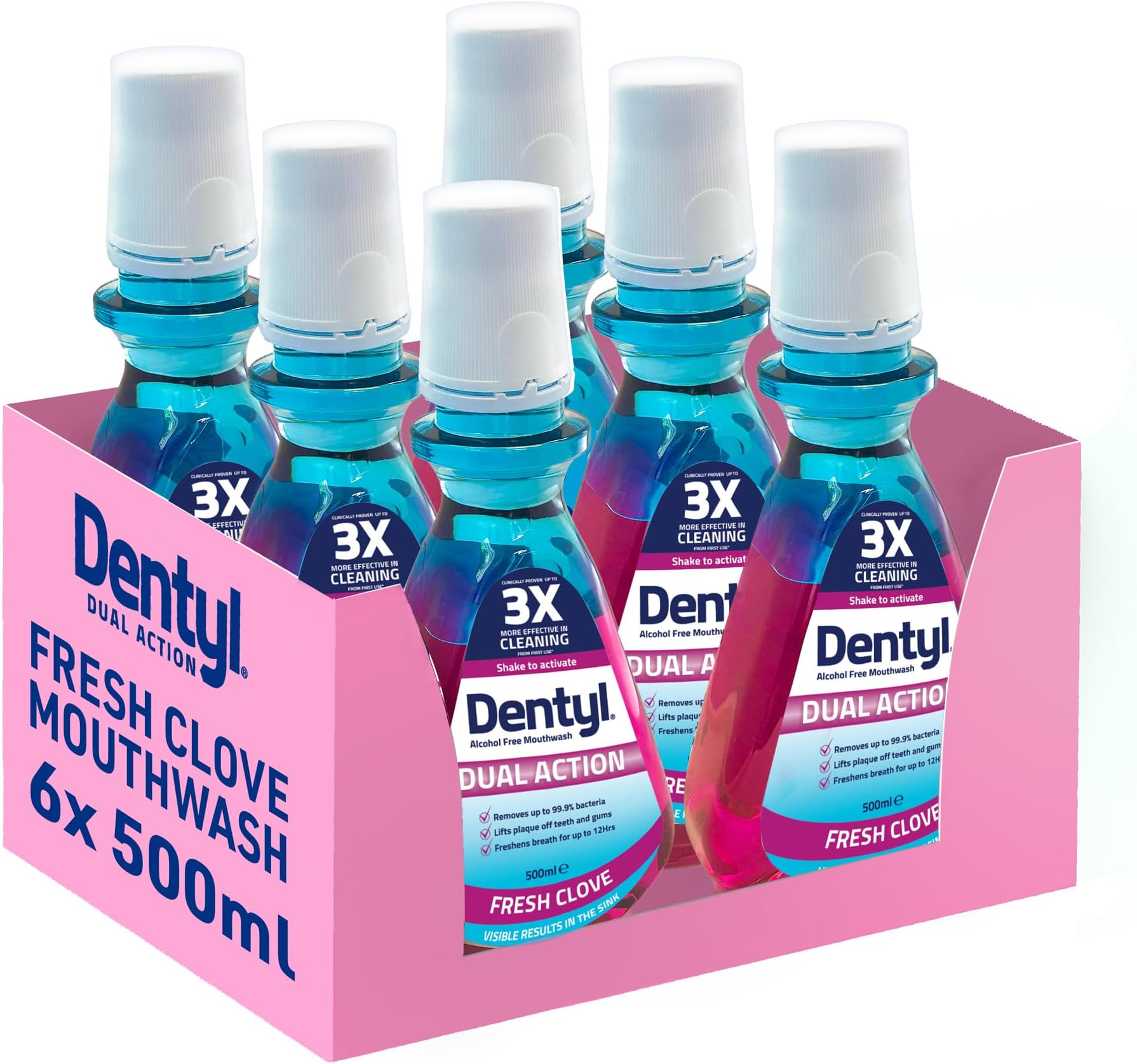 Dentyl Dual Action CPC Mouthwash, 12hrs Fresh Breath & Total Care, Alcohol Free, Fresh Clove, 6x500 ml