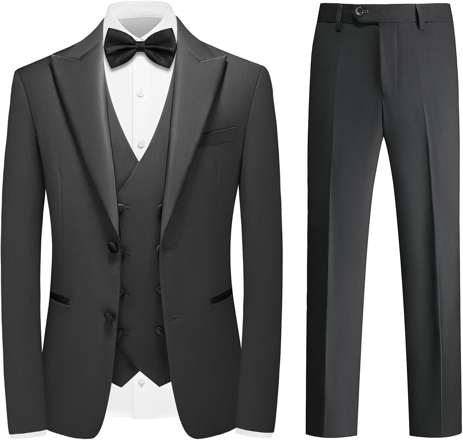 KUDMOL Mens Suit 3 Pieces Peak Lapel Blazer Slim Fit Tuxedo Formal Two Button Jacket Vest Pants for Wedding Prom