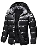 Men Shiny Puffer Jacket Black Waterproof Outerwear Zip Up Winter Coat Warm Detachable Hoody Travel Puffy Clothes