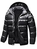 Men Shiny Puffer Jacket Black Waterproof Outerwear Zip Up Winter Coat Warm Detachable Hoody Travel Puffy Clothes
