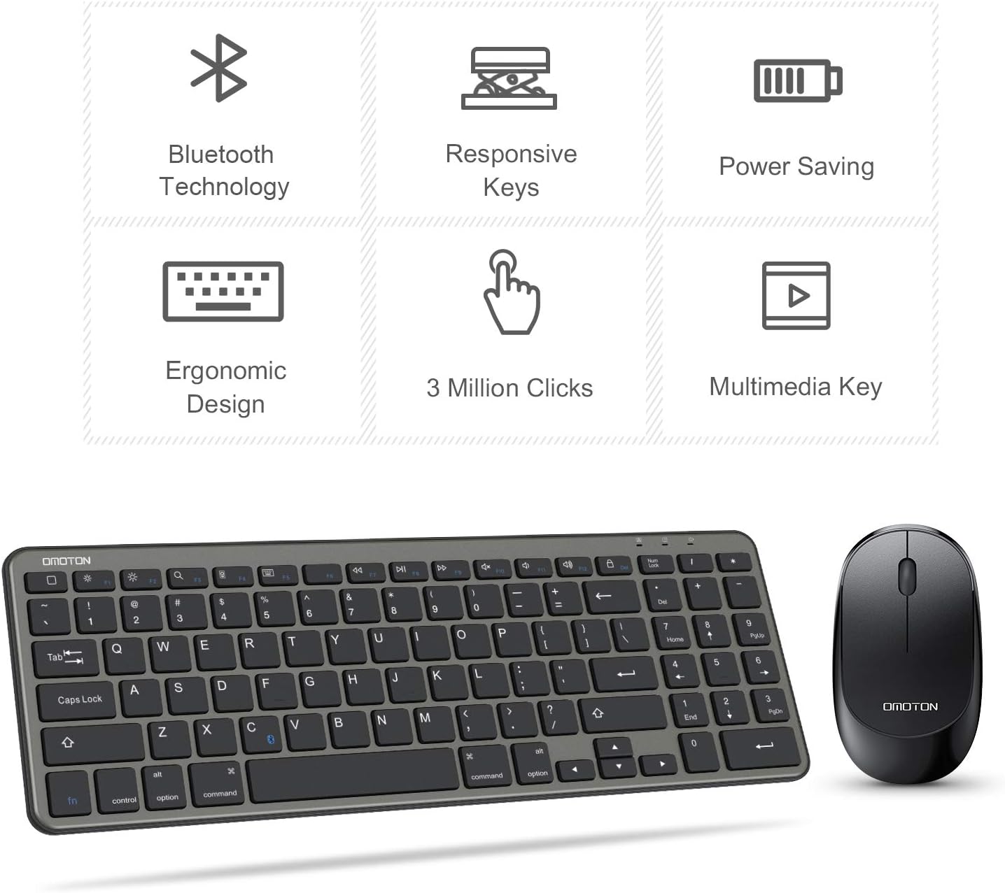 Bluetooth Keyboard and Mouse for iPad, OMOTON Wireless Keyboard and Mouse Combo for iPad 9th/ 8th/7th Gen, iPad Pro 11/12.9, iPad Air 4/3, (iPadOS 13 and Above), Other Bluetooth Enabled Devices, Gray