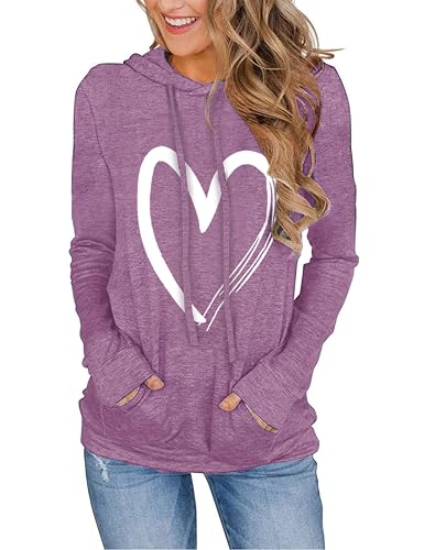 Women's Hoodies Pullover Cute Heart Sweatshirts Long Sleeve Tops with