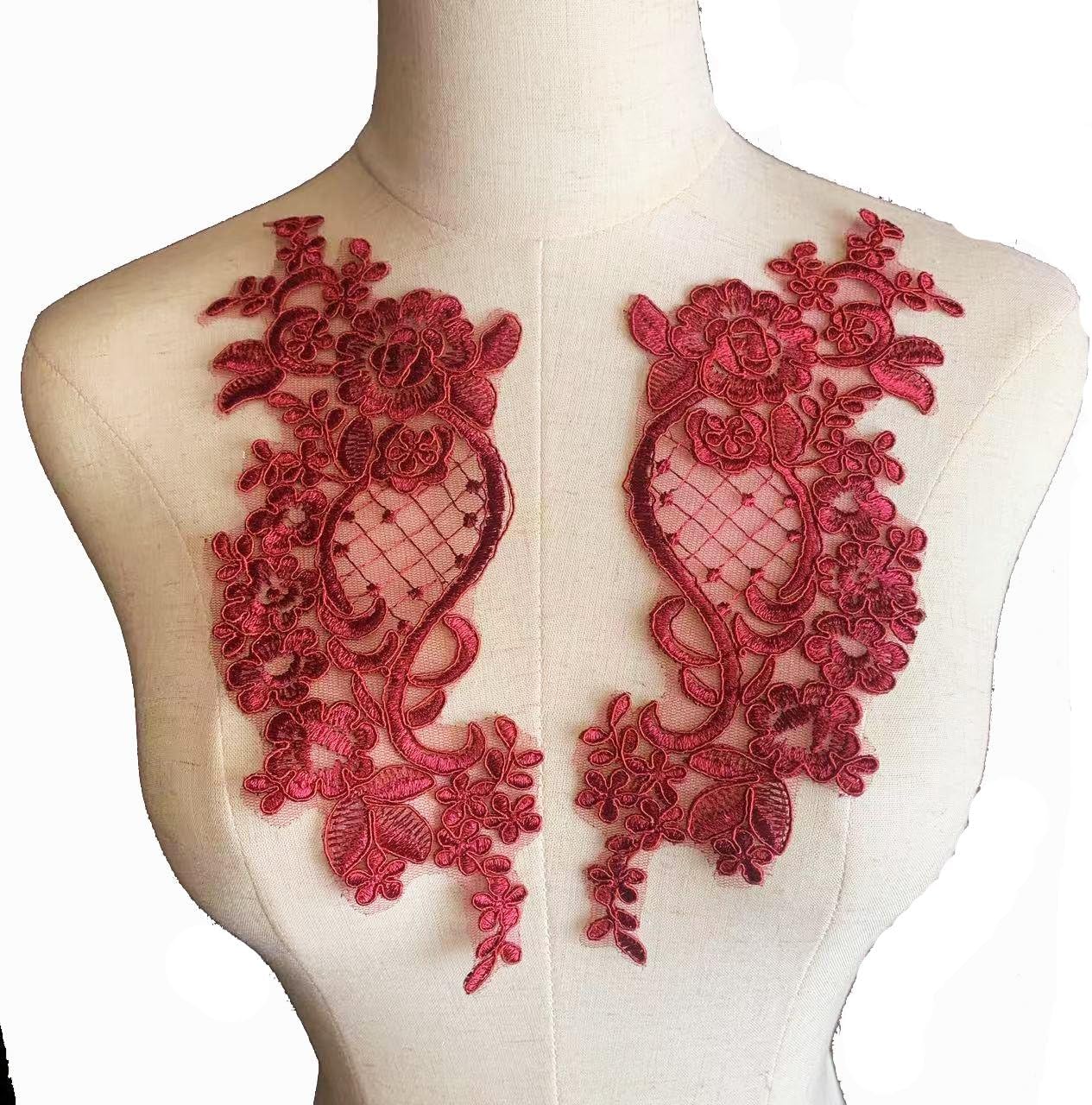 1 Pair Lace Flower Applique Patches – Embroidered Sew-On Floral Motif Lace Trim for DIY Clothing, Wedding Dresses, Crafts & Decorations,Navy