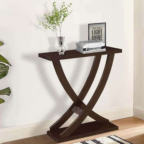 31" Small Console Table, Rustic Entryway Table with Curved Intersecting