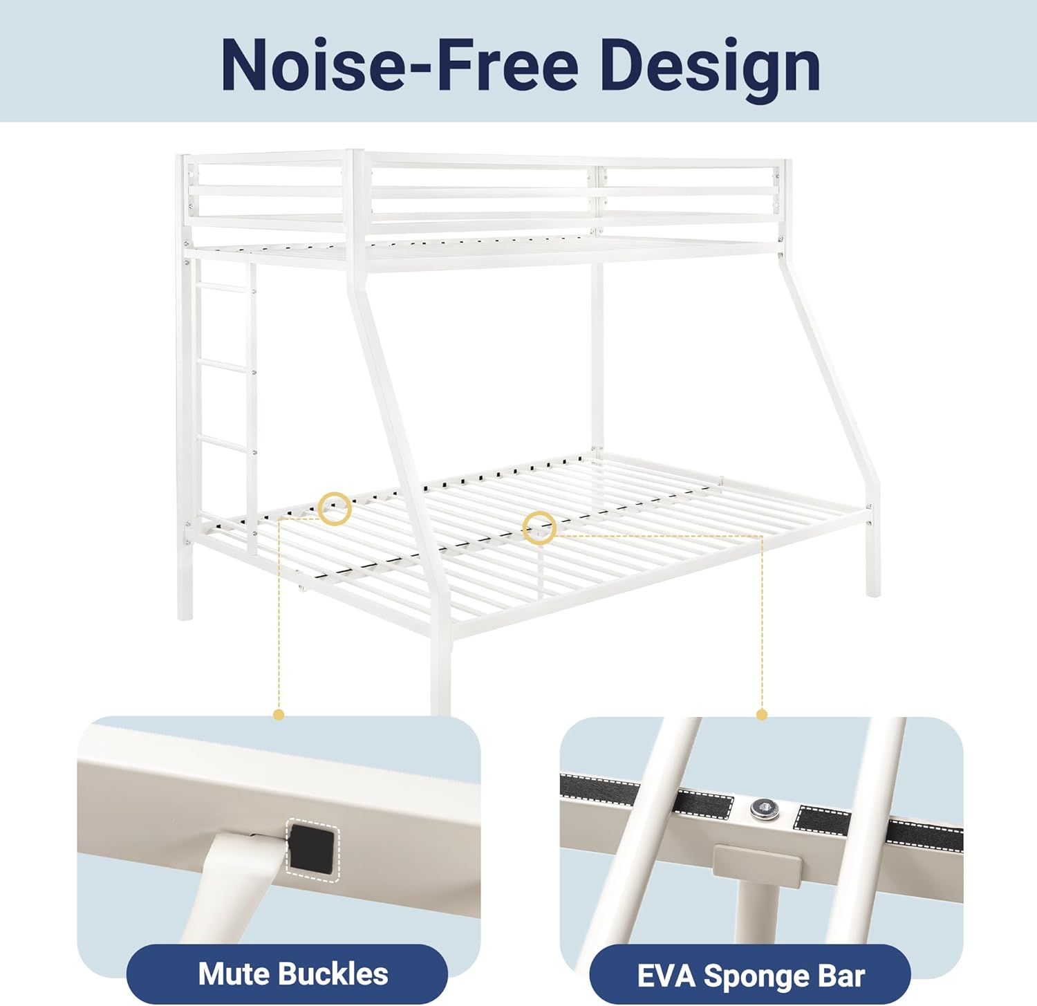 Allewie Metal Bunk Bed Twin Over Full Size for Junior & Adults with Ladder and Heavy Duty Guardrail, Small Space Saving Design for Bedroom Kid Room and Dorm, White