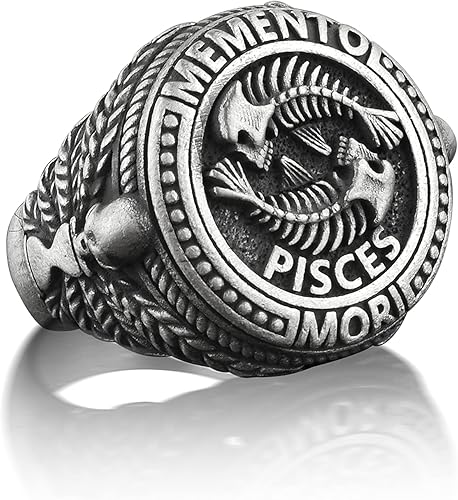 Miniatura 2 de BySilverStone Jewelry Anillo de plata para hombre, anillo de sello Piscis Memento Mori, anillo de esqueleto de pez para mejor amigo, anillo con