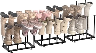 Amoowis Free Standing Tall Boot Rack Organizer - Black Metal Shoe Holder Fits 12 Pairs, Space-Saving Storage for Closet, Entryway, Garage