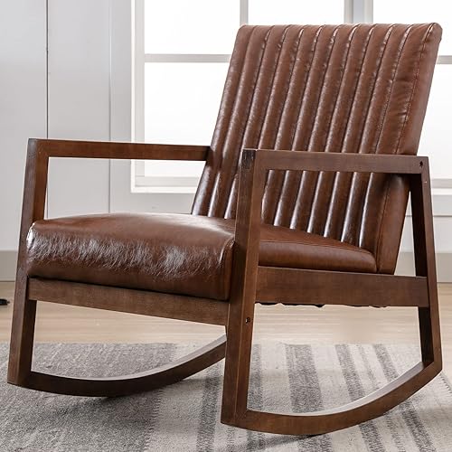 VESCASA Upholstered Rocking Chair with Channel-Tufted Back, Mid-Century Modern Comfy