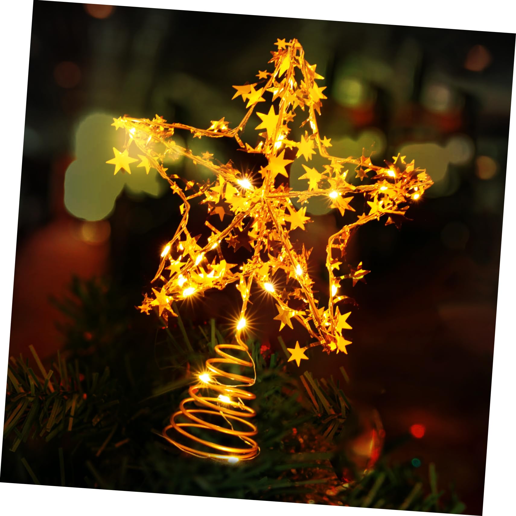 MAGICLULU 4 Piezas Estrella de la Copa del árbol Puerta Dorado Oro Ornamento Guirnalda Christmas Tree Xmas Tree decoración Topper de árbol con luz LED Adorno de Estrella Planchar Golden