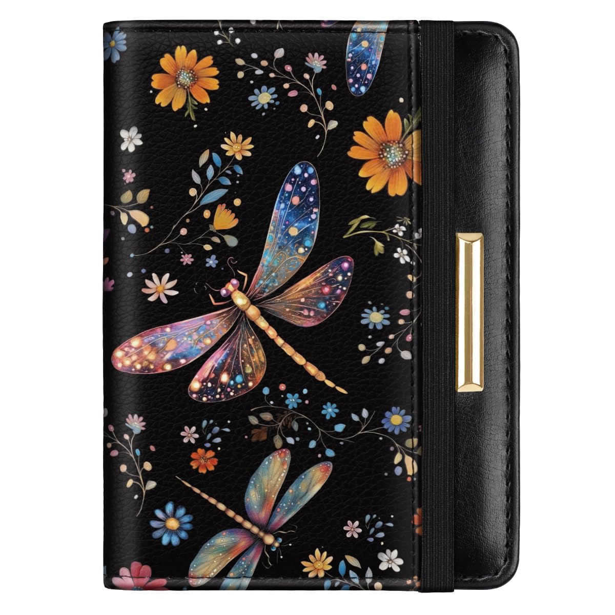 Passport Holder Cover Travel RFID Blocking Passport Cover Cute Flowers Passport Wallet with Elastic Band for Women, Dragonflies-image-14