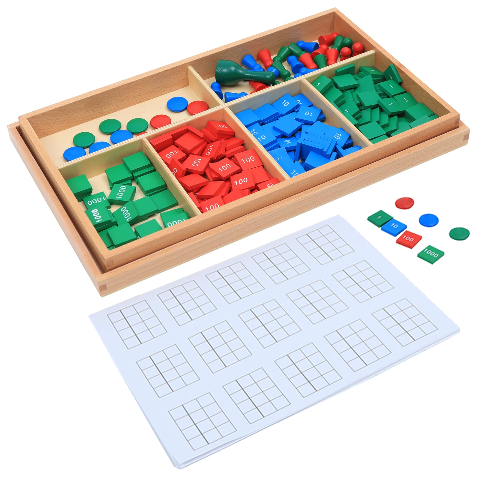 Adena Montessori Stamp Game,Montessori Wooden Math Materials Counting Toy, Early Development Wooden Math School Teaching Aids,Sensorial Educational Tools Preschool Early Learning Toys for Kids
