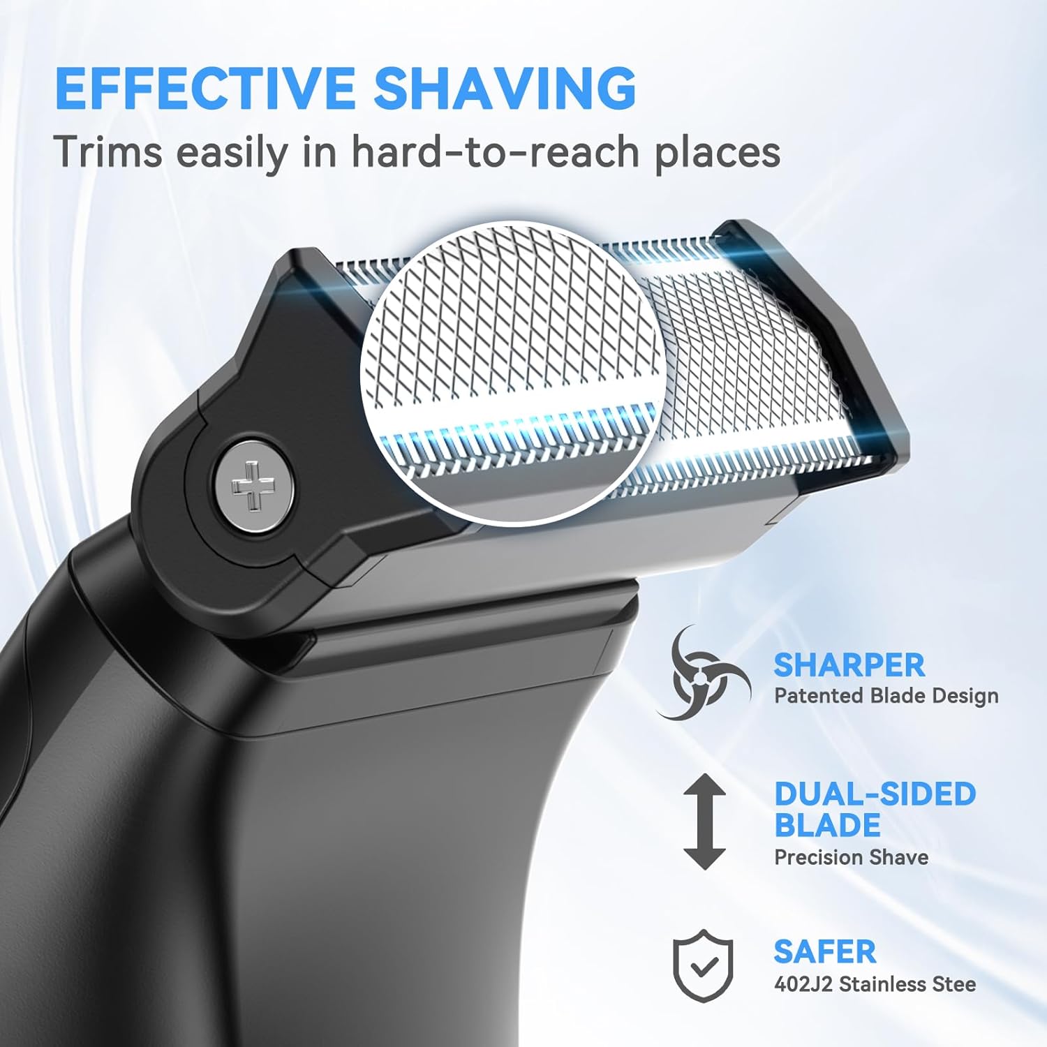 Body Hair Trimmer for Men 3-in-1 Groin, Pubic & Ball Trimmer with Skin Safe No-Nick Blades, IPX6 Waterproof Wet/Dry Electric Shaver for Chest, Underarms, Legs, USB-C Rechargeable Groomer Kit - Image 4