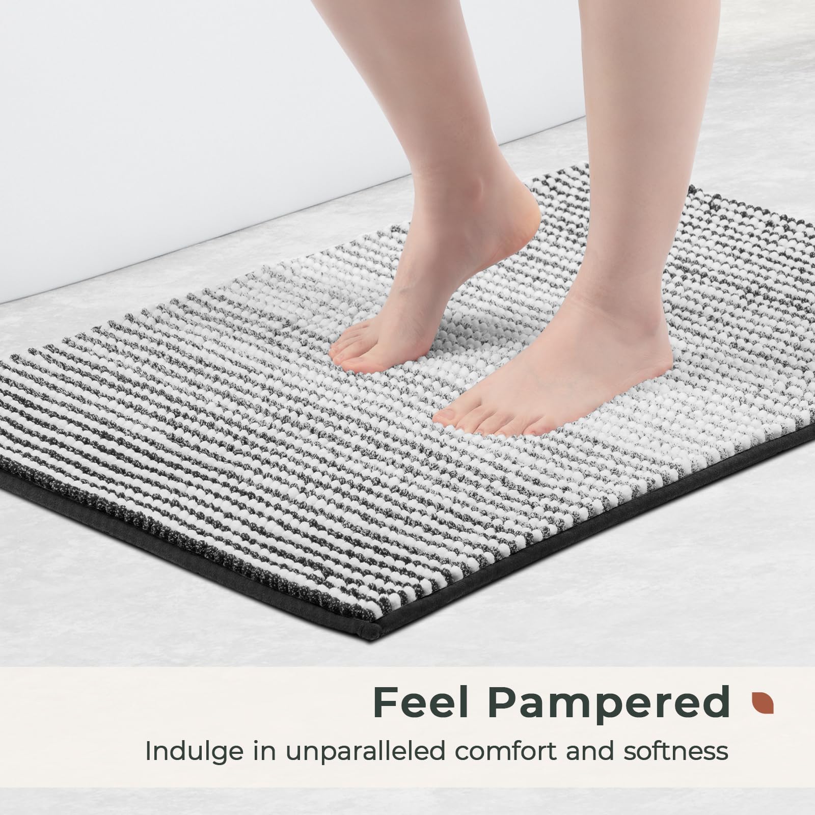 FRESHMINT Ombre Chenille Bathroom Rugs Sets 2 Piece, Non-Slip Bath Mats Set for Bathroom Floor, Soft Bath Rugs Set of 2, Absorbent & Washable Soft Room Shower Mat (17"x24"+20"x32", Black)