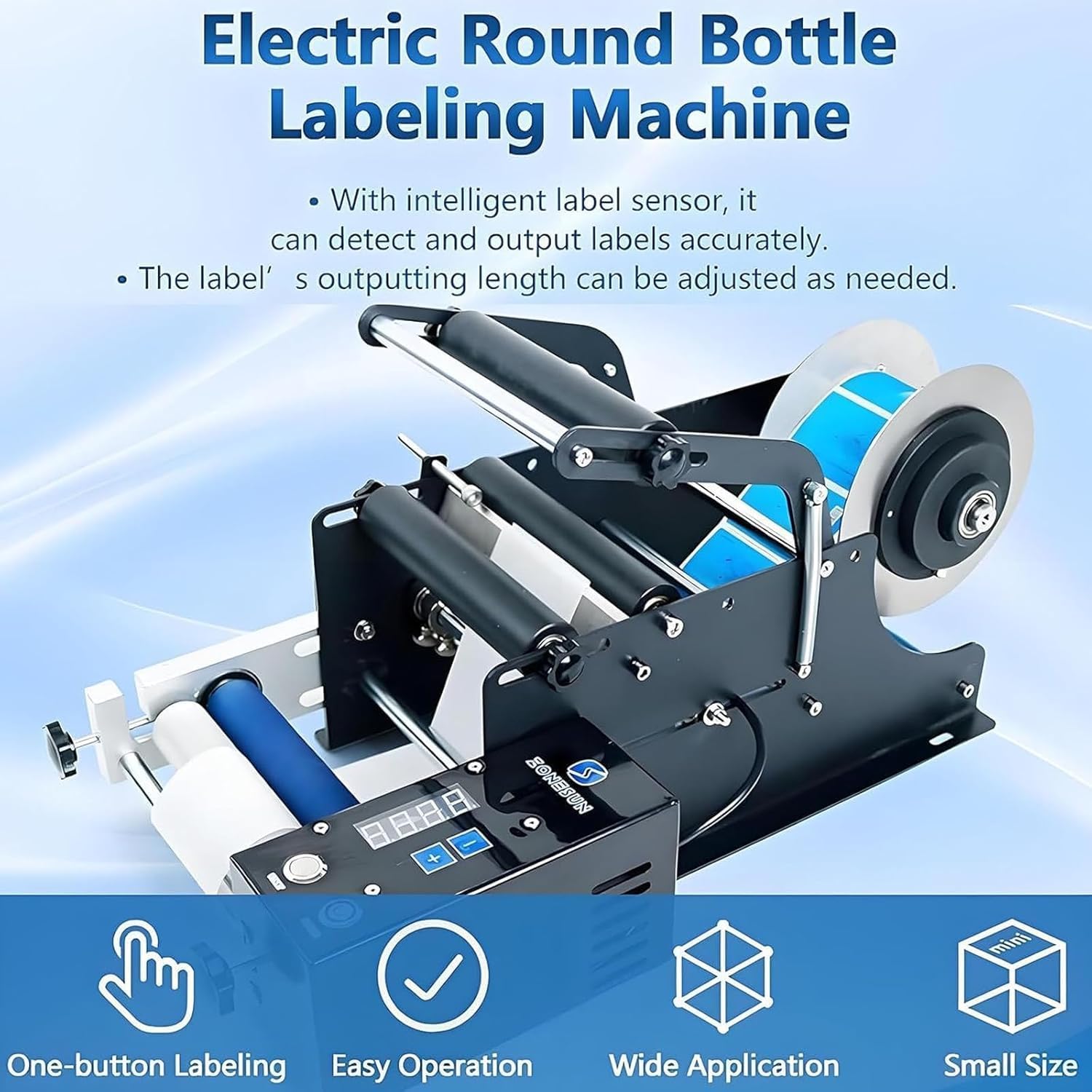 Semi-Automatic Plane Labeling Machine, Round Commercial Bottle Label Applicator & Sticker Dispenser Machine