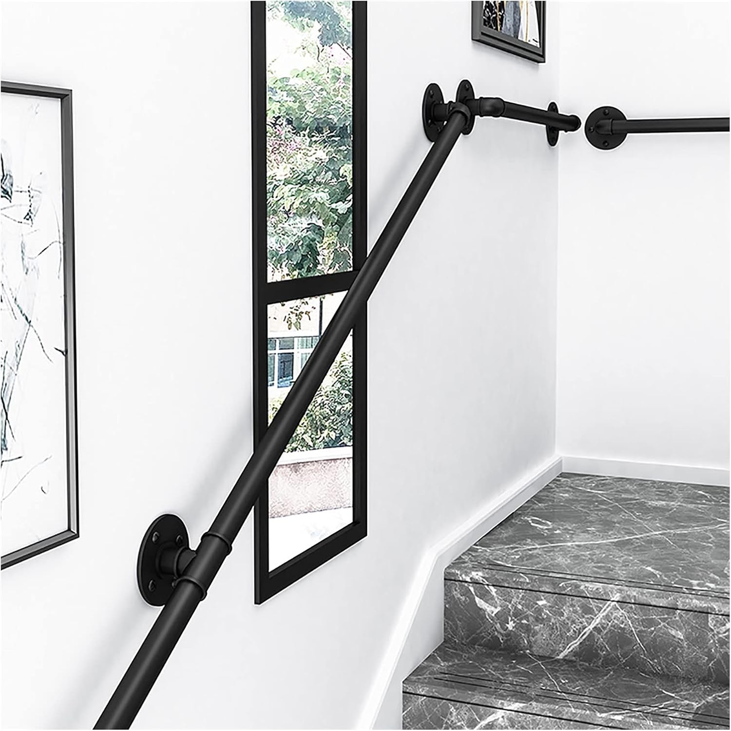 Amazon Co Jp 階段の手すり 階段手すり ブラック メタル ロフト ヴィラ 廊下用の屋内壁アームレスト フィッティング付きの工業用鉄パイプ 階段手すりサポート Size 60cm 23 6inch Diy 工具 ガーデン
