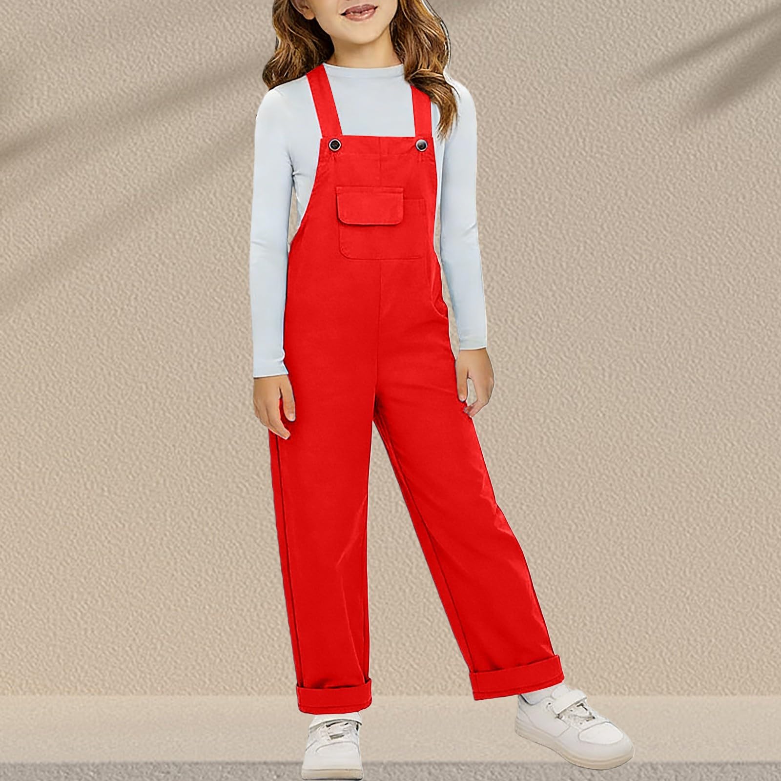 Salopette pour Enfants Garçons et Filles Coupe Droite Baggy à Bretelle Réglable Combinaisons d'Été Décontractées en Coton Style Preppy Mignon Romper - Salopette Unie Pantalon Baggy - Workwear Jean