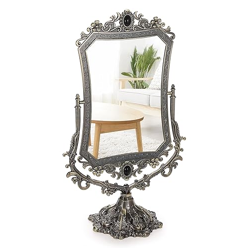 JUXYES Metal Tabletop Antique Decorative Makeup Mirror with Stand, Vintage