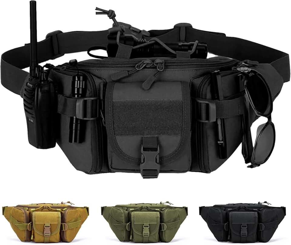 Taeku Riñonera Táctica, Militar Riñonera Utilitaria con Correa Ajustable Bolsa de Riñonera para Pesca Ciclismo Camping (Negro)
