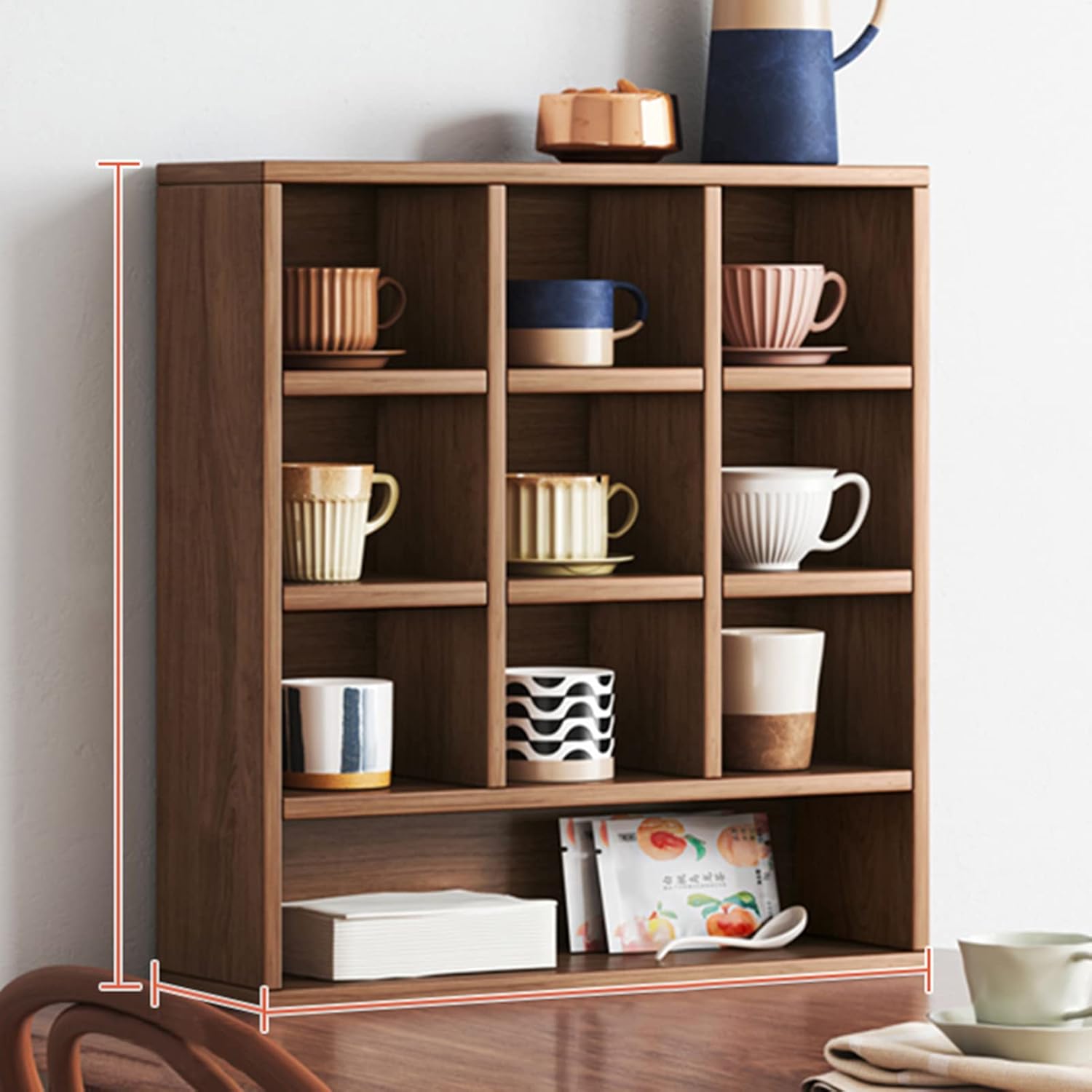 Wooden Lattice Display Rack Multi-grid Cup Rack Tea Cup Decoration Storage Rack Tea Room Tea Set Wooden Partition Rack (Brown 60 * 60cm)