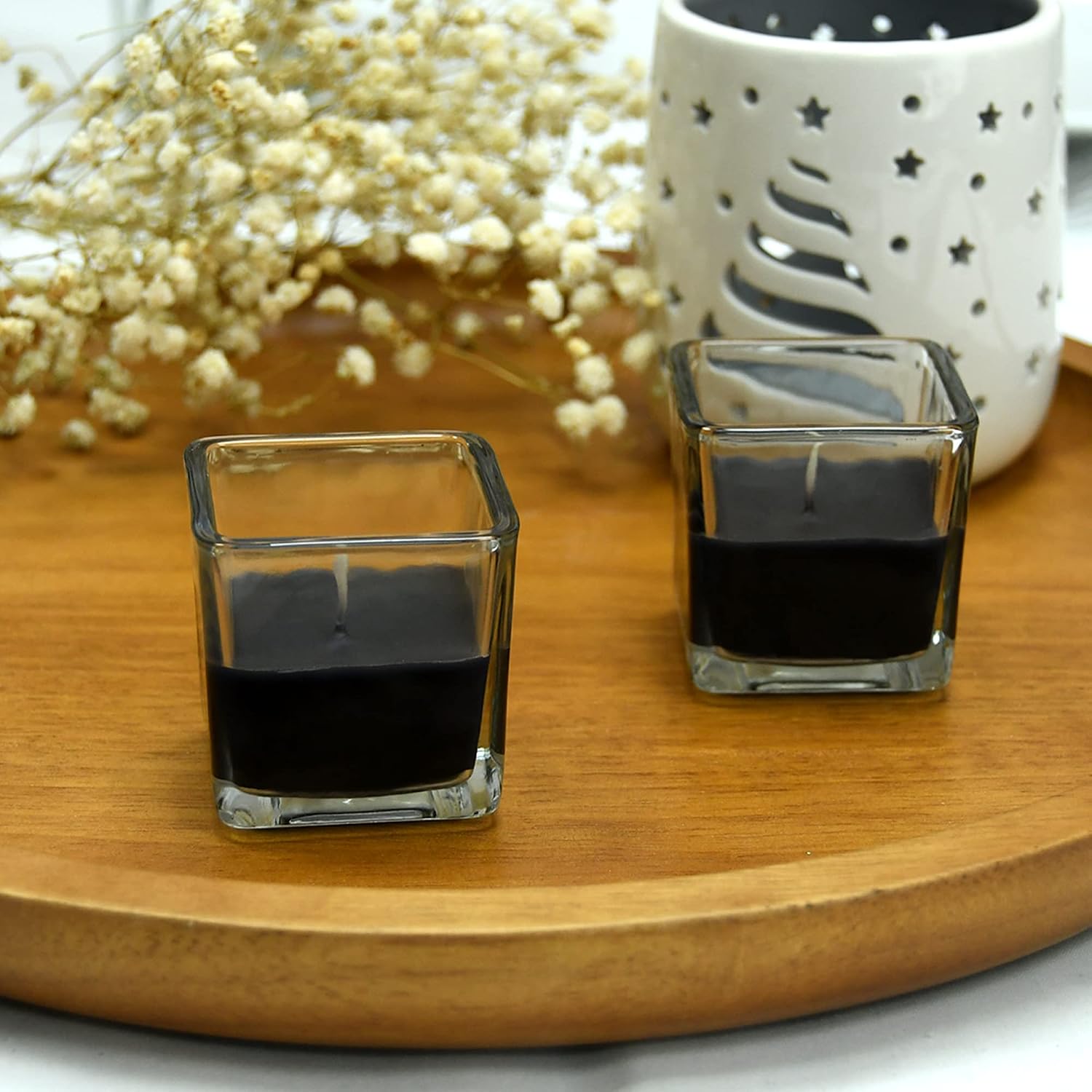 Zest Candle 12-Piece Votive Candles, Black Square Glass