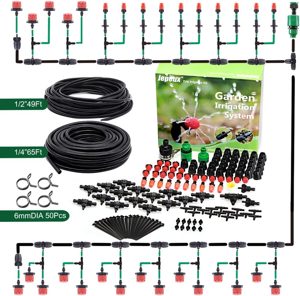 Jepeux Drip Irrigation Kit, with Stainless Steel Clamp and Thick Tube Garden Irrigation Systems. Firmer Connector and More Stable Water Pressure, for Garden, Greenhouse, Lawn, Hanging Baskets : Patio, Lawn & Garden