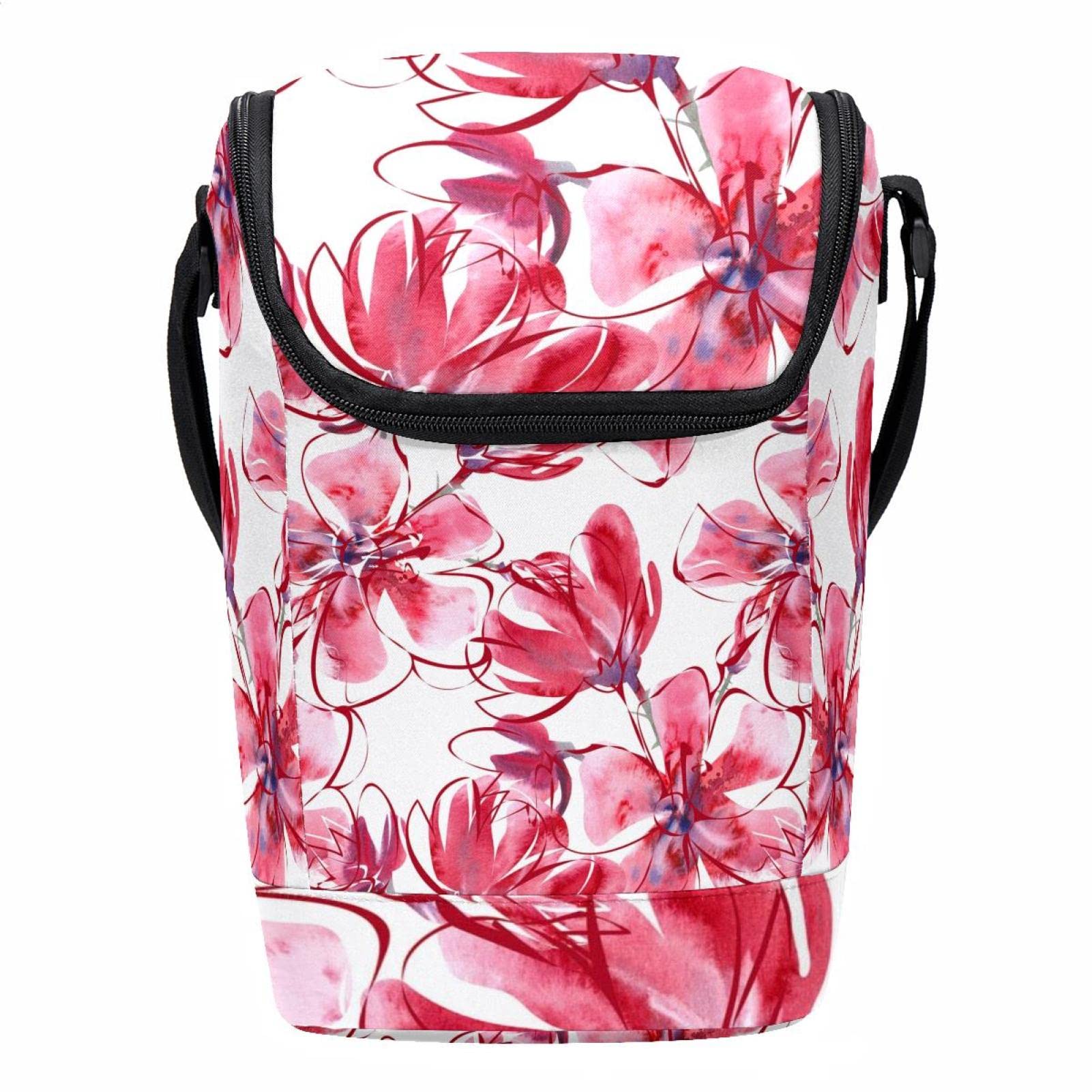 Bolsa de almuerzo con estampado floral de acuarela roja grande para oficina y exterior