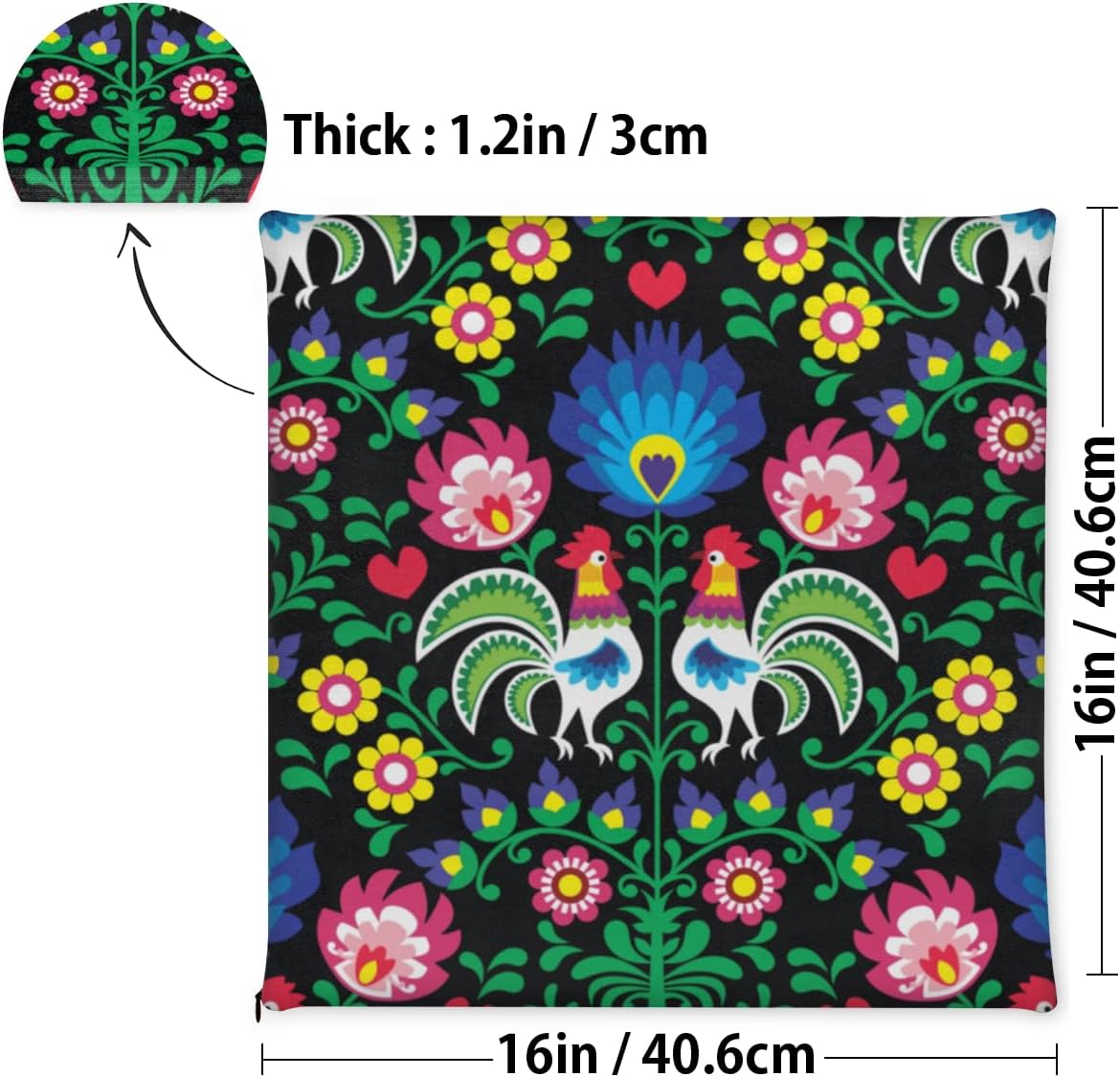 KOBLEN Chicken Amusing Texture Kitchen Chair Cushion Seat Cushion with Foam Padding Comfortable Pad for Dining Office Room Chairs, 16"x16", 1 Pack