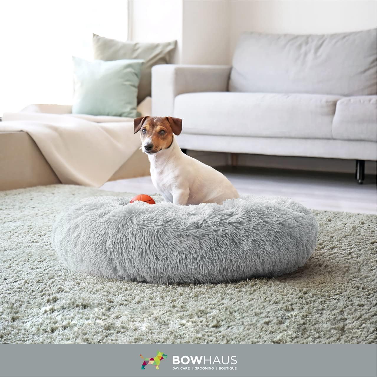 BOWHAUS 24/30 Inch Calming Donut Pet Bed for Small/Medium Cats and Dogs, Anti-Slip Bottom, Washable, Anti-Anxiety Fluffy Round Cat Bed, Indoor Shaggy Cuddler Cotton Candy Brown, Light Gray, Pink Bed