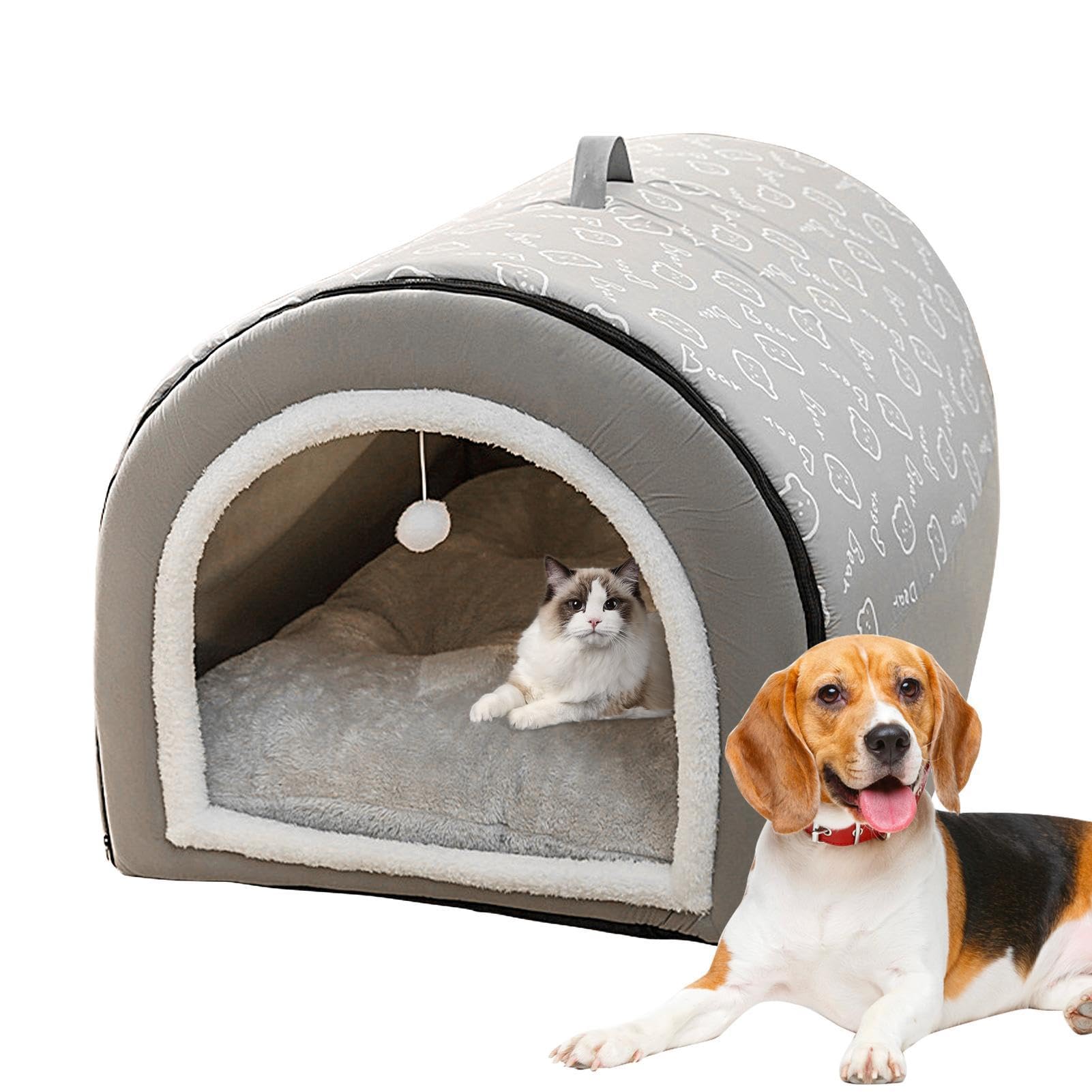 Lit pour chien couvert et maison pour chat 2 en 1 amovible en flanelle