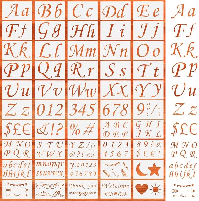 50Pcs Reusable Stencils, Plastic Letter Stencil for DIY Scrapbooking Painting Drawing Craft Accessories with Assorted Styles Case Letters & Numbers & Signs & Pictures