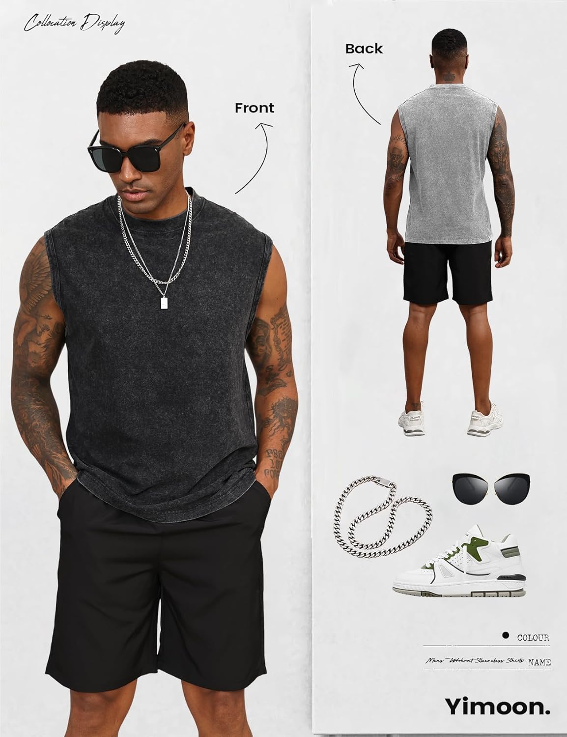 Yimoon Mens Tank Tops Workout Sleeveless Shirts Cotton Acid Wash Tees Loose Gym Muscle Shirts - Image 5