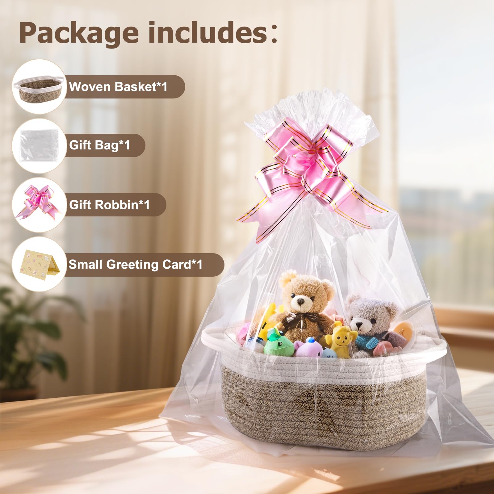 Small Woven Basket, 12" x 8" x 5" Gift Basket Empty with Ribbon and Gift Bag - Image 2