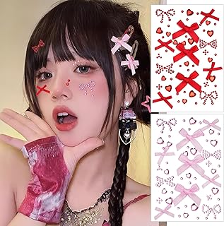 ラインストーン キラキラ リボン シール メイク ステッカー レッド ハート 貼り付け可能 DIY用品 2枚