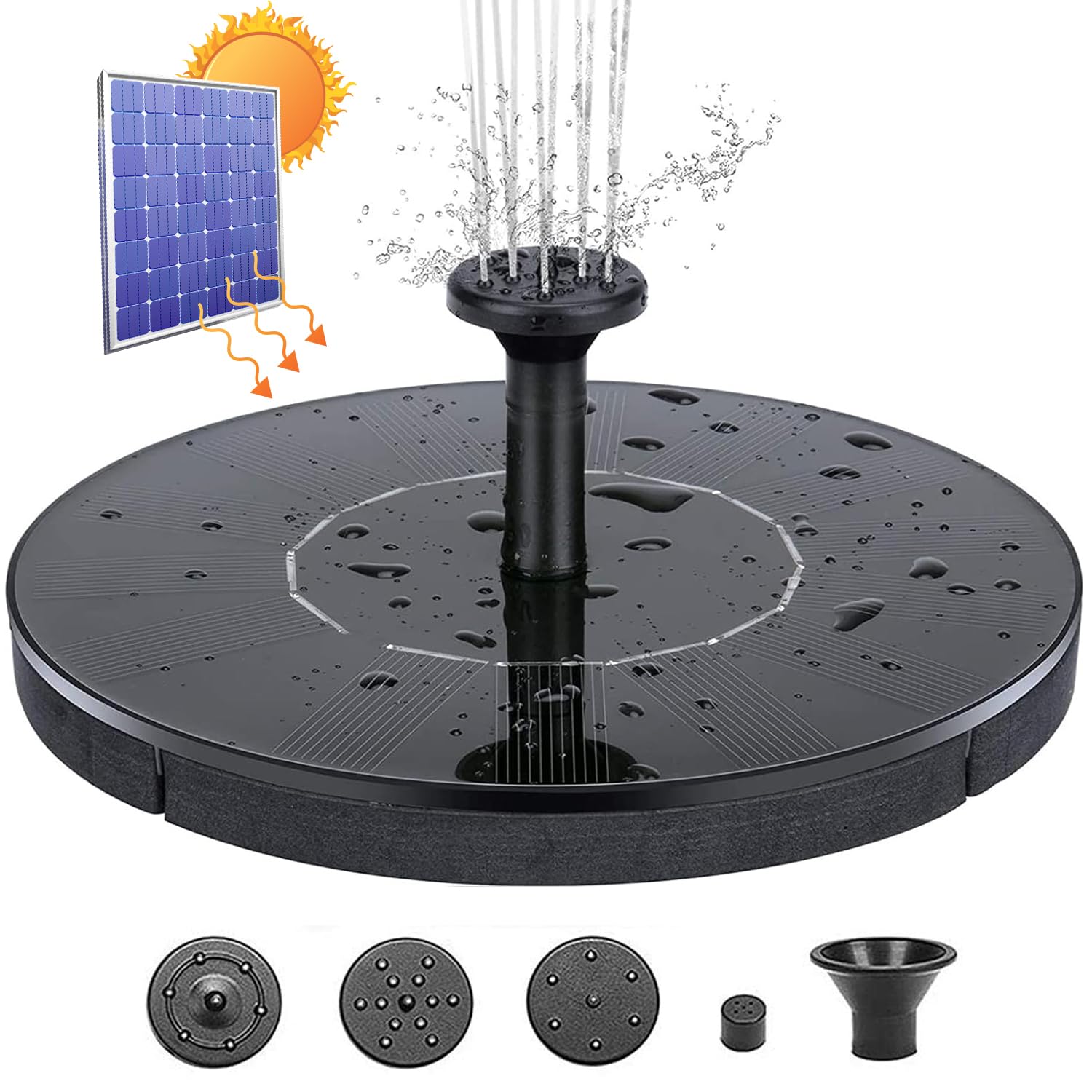 GIGAWATTS Solar Water Fountain Sun Powered Outdoor Sprinkler Decorative Bird Bath 1.5W Power with 6 Nozzles Max 1.1m Water Column for Home Garden Pond Pool (Pack of 1)-image-10