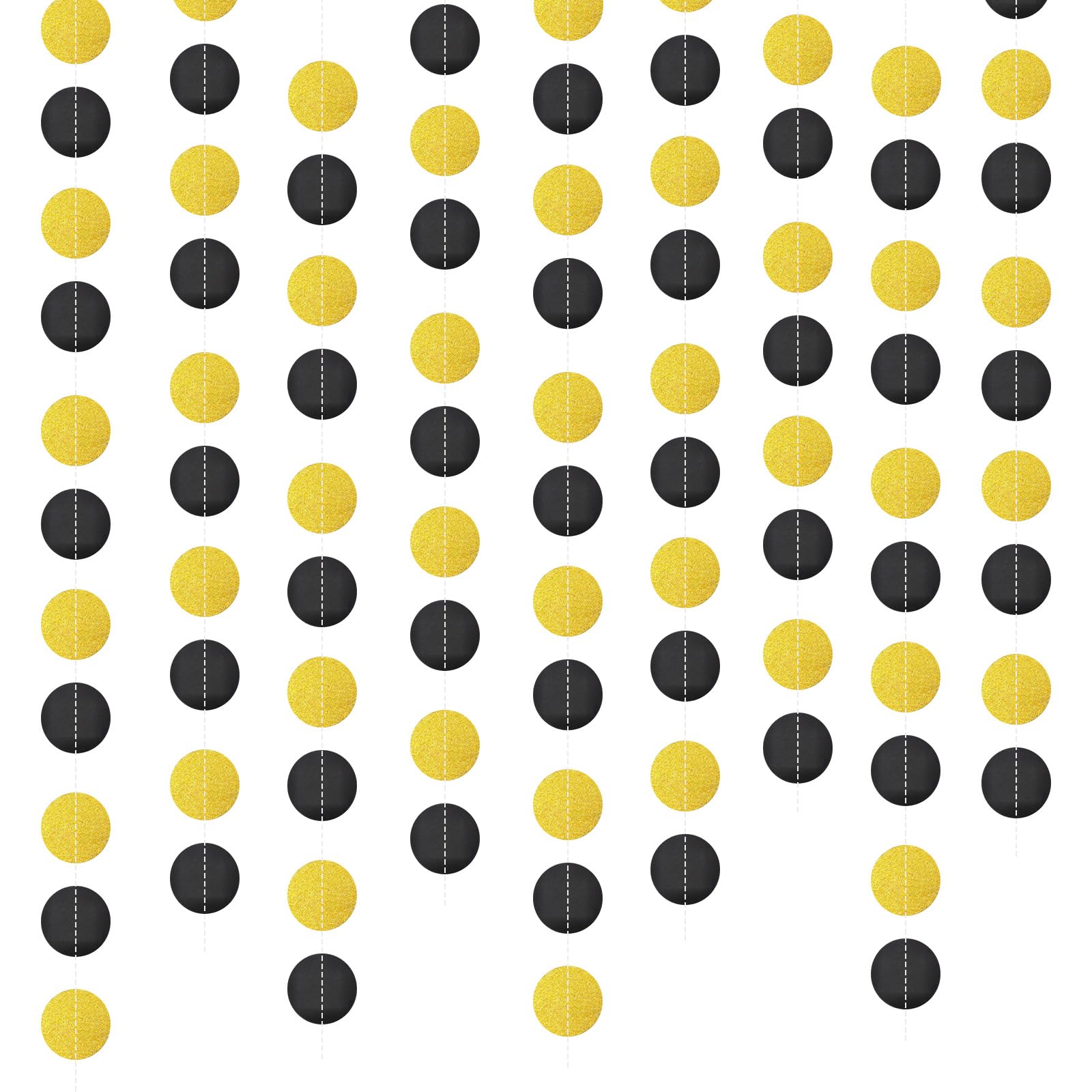 Paper Garland Glitter Round Banner, 4 Pieces Colourful Glitter Paper Circle Dots Banner for Birthday Party, Wedding, Christmas Party Decoration Supplies (Black Gold)