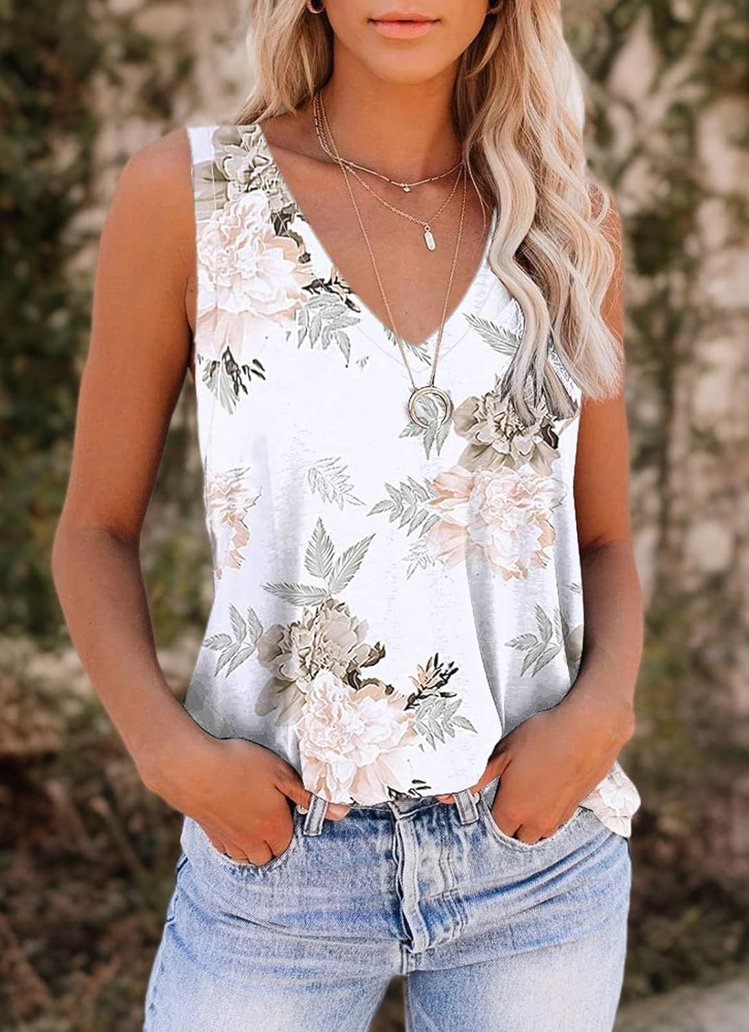 ETCYY Women's Sleeveless V Neck Tank Tops Summer Trendy 2026 Causal Cute Printed Loose Fit Workout Athletic Yoga Shirts - Image 2