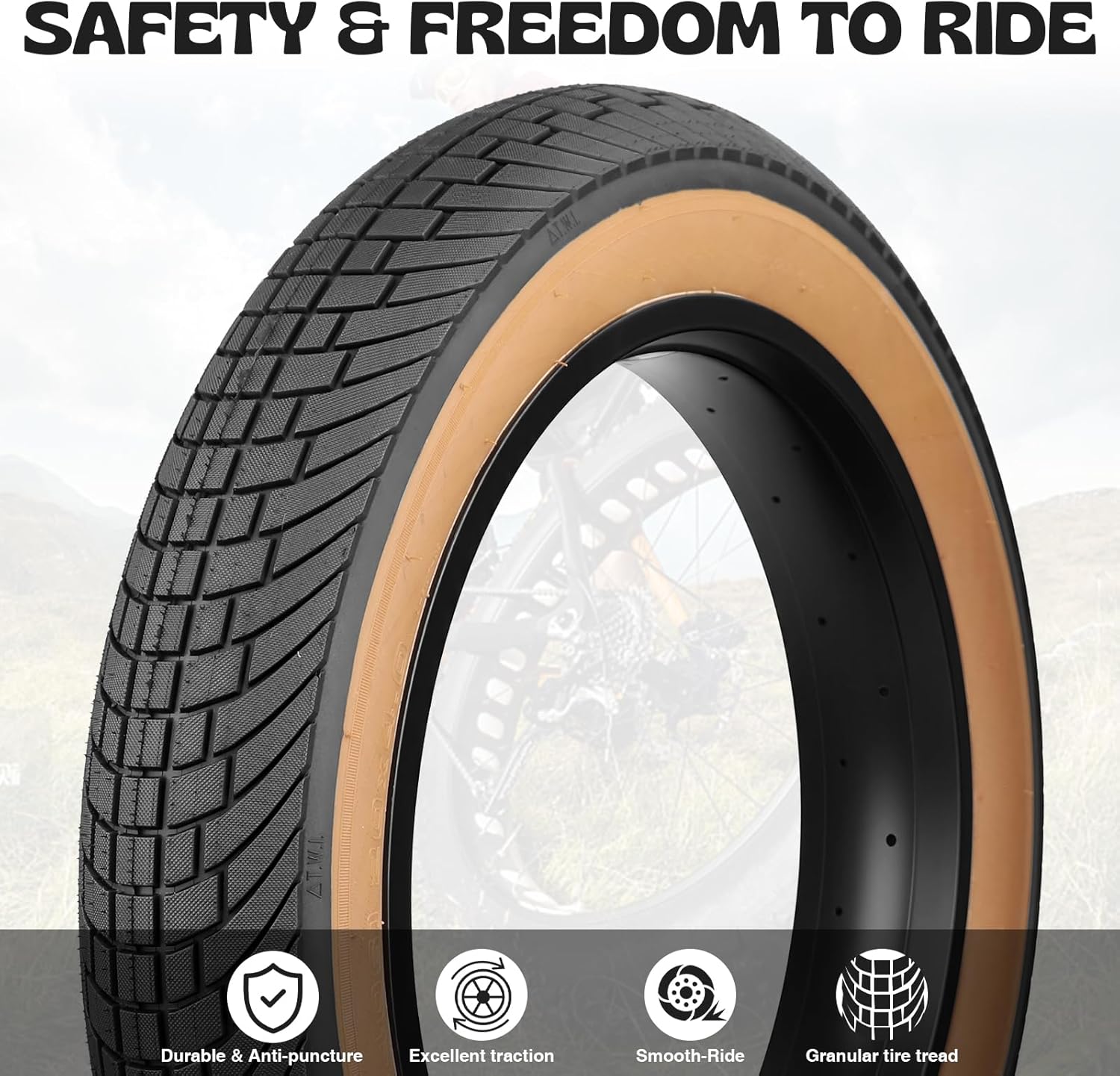 WEEROCK 20 Inch E Bike Tires 20X4.0 Fat Bicycle Tire Foldable Replacement Bicycle Tyre for 20" Snow Bike Tricycle Electric Bike, Black/Brown Wall Side