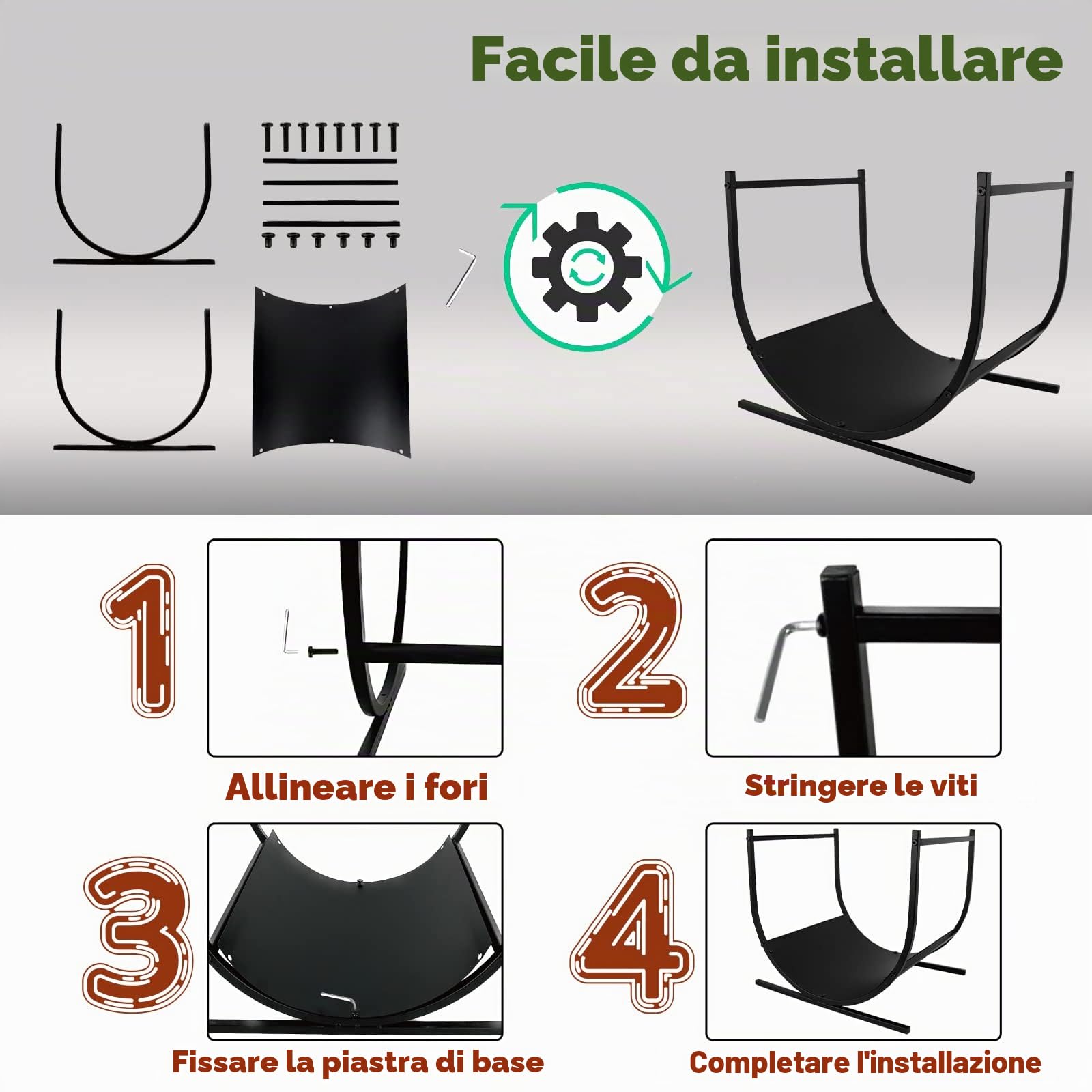 Froadp 44x37x40cm Cestini Portalegna Scaffale per Legna da Ardere Stoccaggio in Metallo per Tronchi Impilati Aiuto Cesto Porta da Camino Cestini Rack Nero Supporto per Interni e Esterni