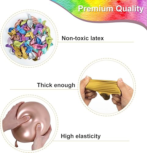 Miniatura 4 de RUBFAC 50 globos metálicos, globos cromados multicolores de 12 pulgadas y cinta, 10 globos de látex gruesos de colores surtidos para cumpleaños,